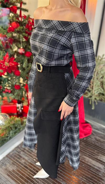 EKOSE KEMERLİ TASARIM ELBİSE