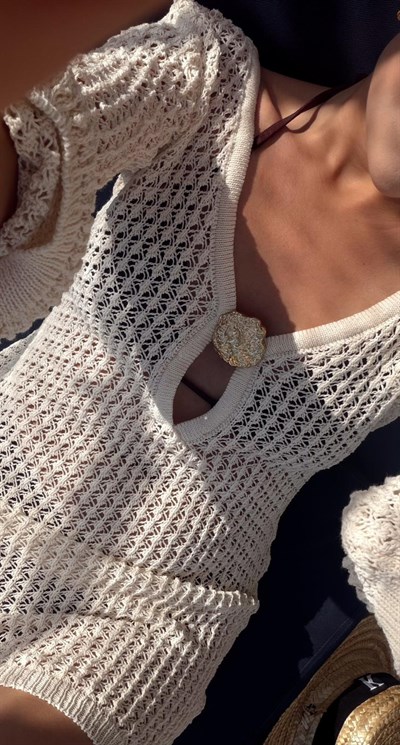 EKRU BÜYÜK GOLD TOKALI BEACHWEAR ELBİSE