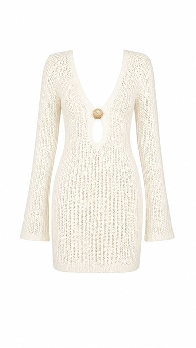 EKRU BÜYÜK GOLD TOKALI BEACHWEAR ELBİSE