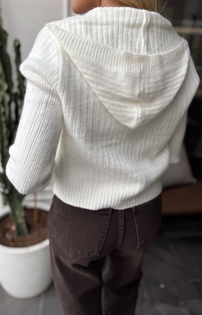 EKRU ÇİFT FERMUARLI KAPÜŞONLU HIRKA