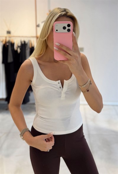 EKRU DİLVİN ÖNÜ ÇIT ÇIT DÜĞMELİ ATLET