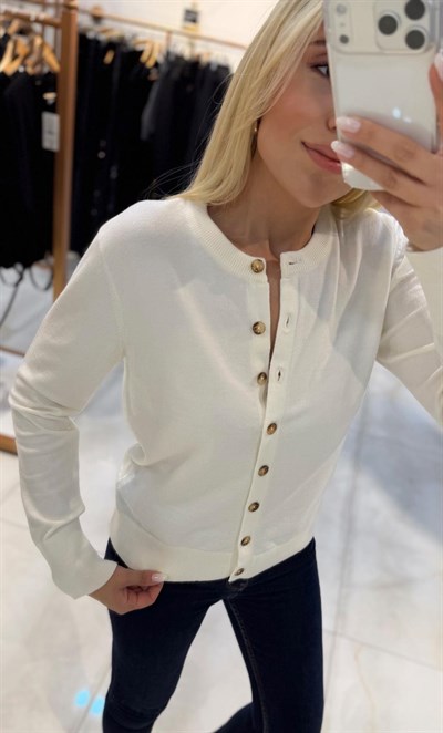 EKRU DÜĞMELİ BİSİKLET YAKA HIRKA