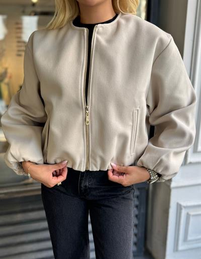 EKRU KAŞE BOMBER CEKET