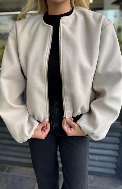 EKRU KAŞE BOMBER CEKET