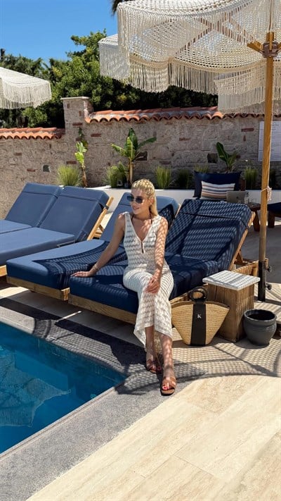 EKRU ÖNÜ KANCA DETAY BEACHWEAR ELBİSE
