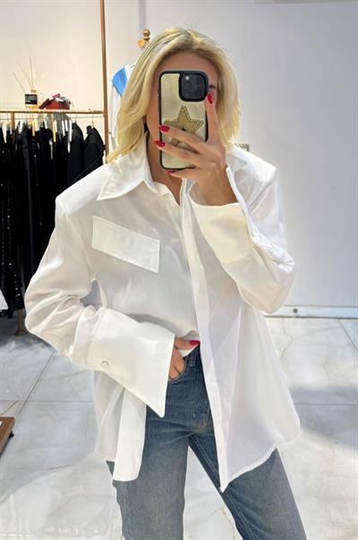 EKRU VATKALI GİZLİ DÜĞMELİ GÖMLEK