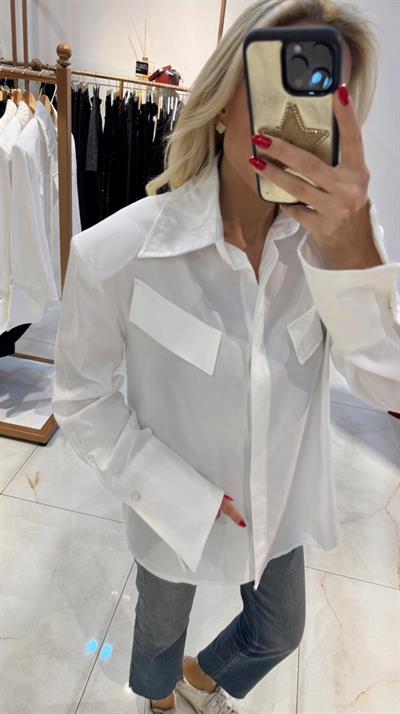 EKRU VATKALI GİZLİ DÜĞMELİ GÖMLEK