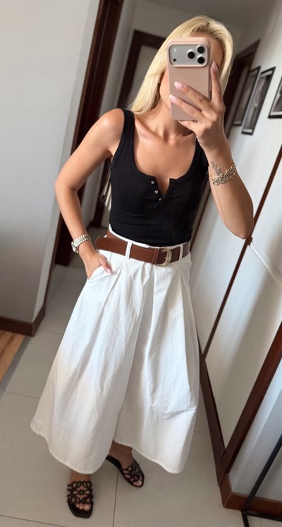EKRU ZR MODEL KEMERLİ CULOTTE PANTOLON