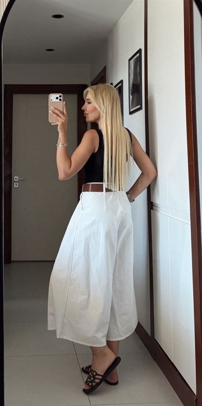 EKRU ZR MODEL KEMERLİ CULOTTE PANTOLON