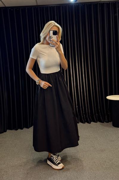 EMMA KISA KOL TSHİRT BALON ELBİSE BEYAZ/SİYAH