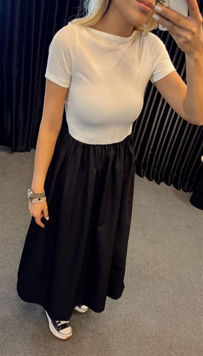 EMMA KISA KOL TSHİRT BALON ELBİSE BEYAZ/SİYAH