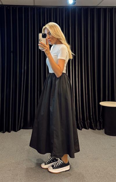 EMMA KISA KOL TSHİRT BALON ELBİSE BEYAZ/SİYAH