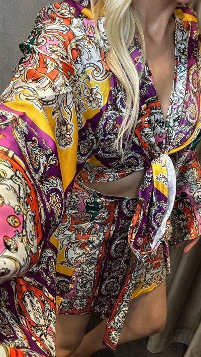 ETNİK DESEN BEACHWEAR(PLAJ GİYİM) KİMONO TAKIM SARI