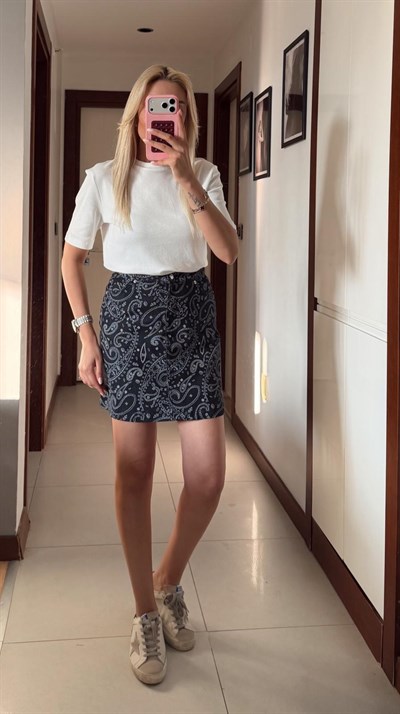 ETNİK DESEN DENİM ETEK