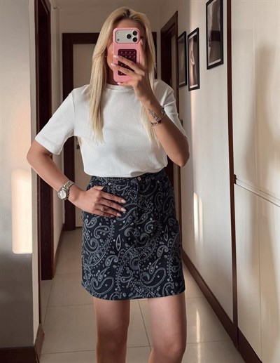 ETNİK DESEN DENİM ETEK