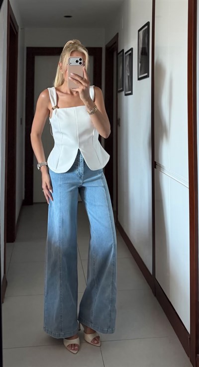 EVARA LİKRALI TENSEL KARIŞIMLII WİDE LEG JEAN