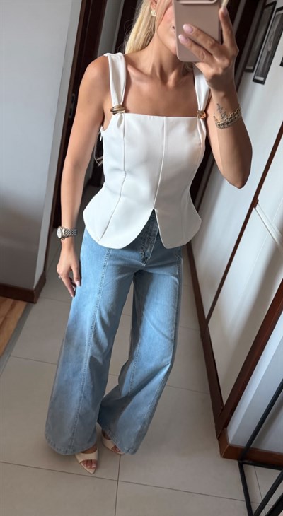 EVARA LİKRALI TENSEL KARIŞIMLII WİDE LEG JEAN