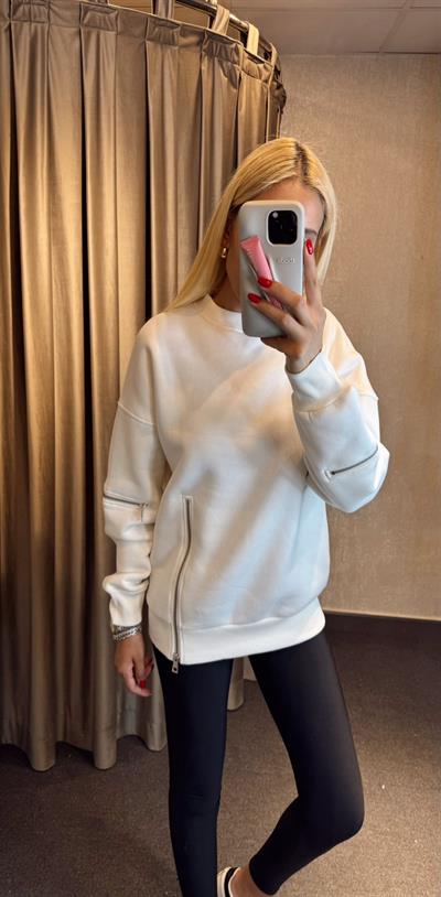 FERMUARLI TASARIM SWEAT BEYAZ