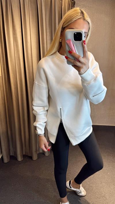 FERMUARLI TASARIM SWEAT BEYAZ