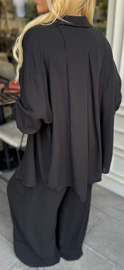 FİLE DETAYLI GÖMLEK PANTOLON TAKIM SİYAH