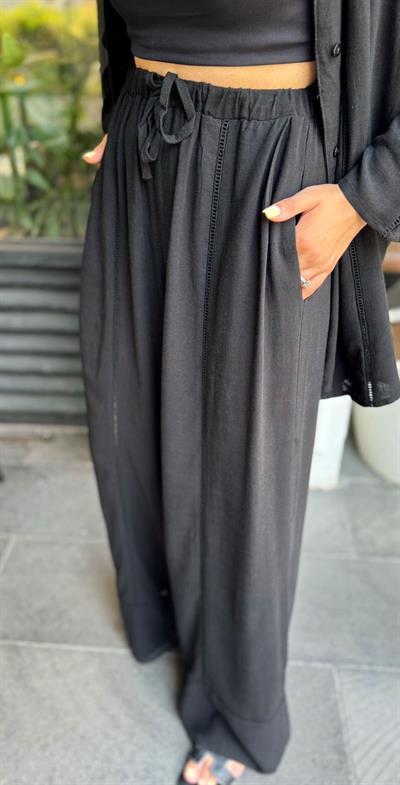 FİLE DETAYLI GÖMLEK PANTOLON TAKIM SİYAH