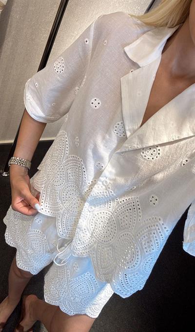 FİSTOLU GÖMLEK ŞORT TAKIM BEYAZ