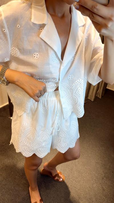 FİSTOLU GÖMLEK ŞORT TAKIM BEYAZ