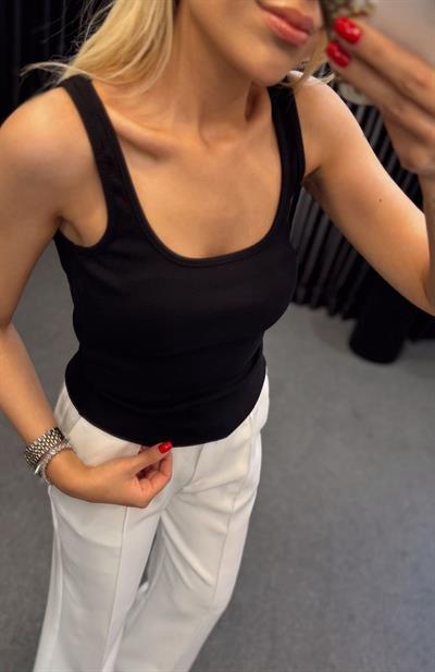 FİTİLLİ KARE YAKA ATLET SİYAH