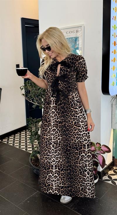 FİYONK DETAYLI LEOPAR ELBİSE KAHVERENGİ