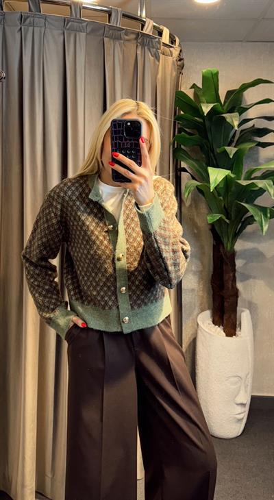 GOLD DÜĞMELİ KAHVE DESENLİ HIRKA HAKİ