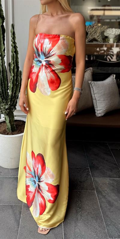GRETTA STRAPLEZ SATEN ELBİSE SARI
