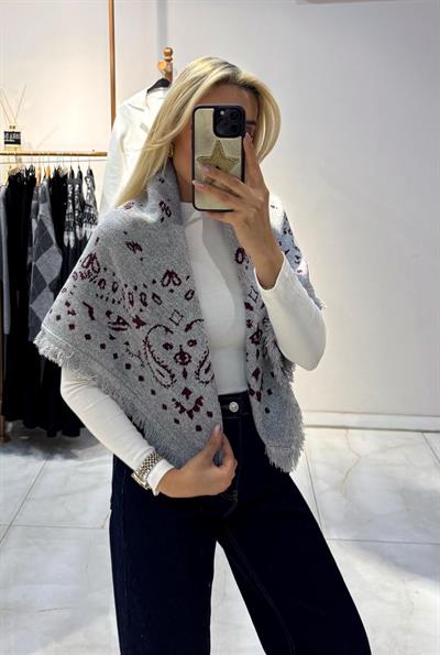 GRİ BORDO DESENLİ TRİKO ŞAL