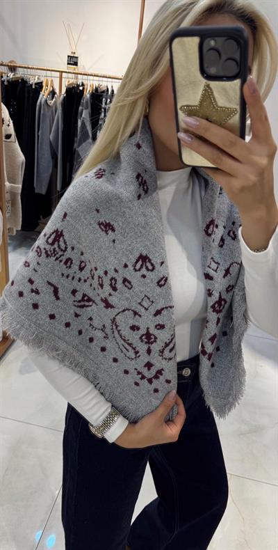 GRİ BORDO DESENLİ TRİKO ŞAL