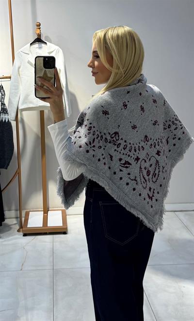 GRİ BORDO DESENLİ TRİKO ŞAL