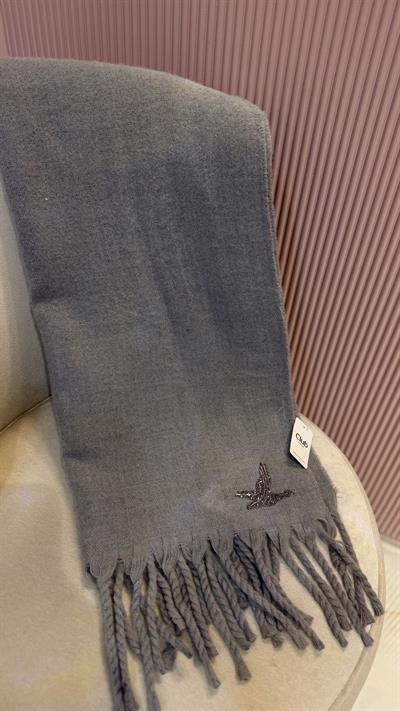 GRİ ORJ MARKA LOGO İŞLEMELİ ŞAL