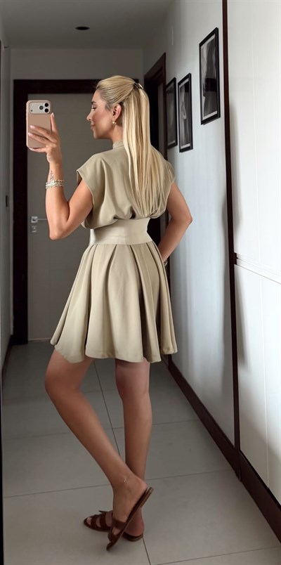 HAKİ SANTA TASARIM KORSELİ ELBİSE