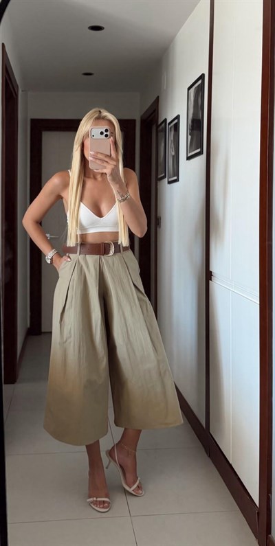 HAKİ ZR MODEL KEMERLİ CULOTTE PANTOLON