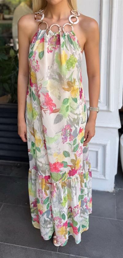 HALKA ZİNCİR DETAYLI ELBİSE EKRU