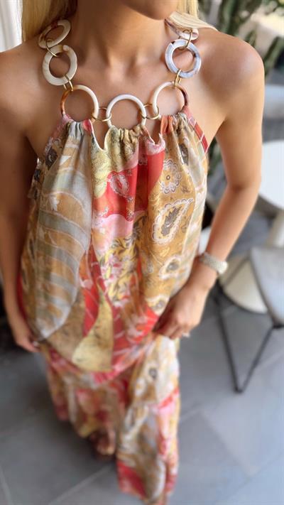 HALKA ZİNCİR DETAYLI ELBİSE KIRMIZI