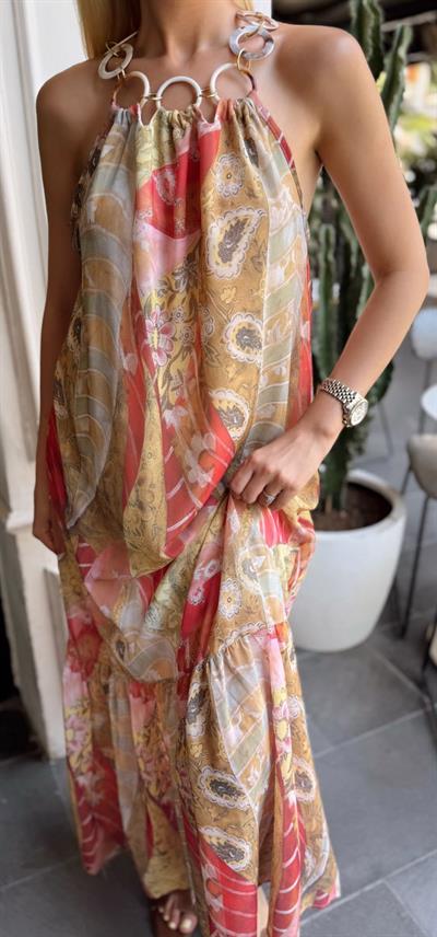 HALKA ZİNCİR DETAYLI ELBİSE KIRMIZI