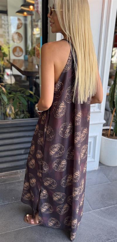 HALTER YAKA ASTARLI KETEN ELBİSE