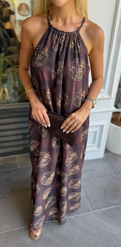 HALTER YAKA ASTARLI KETEN ELBİSE