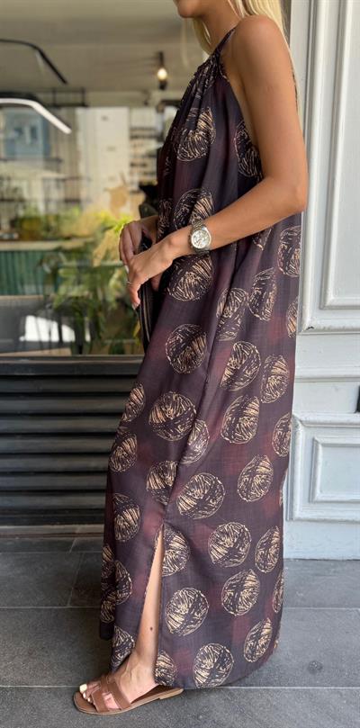 HALTER YAKA ASTARLI KETEN ELBİSE