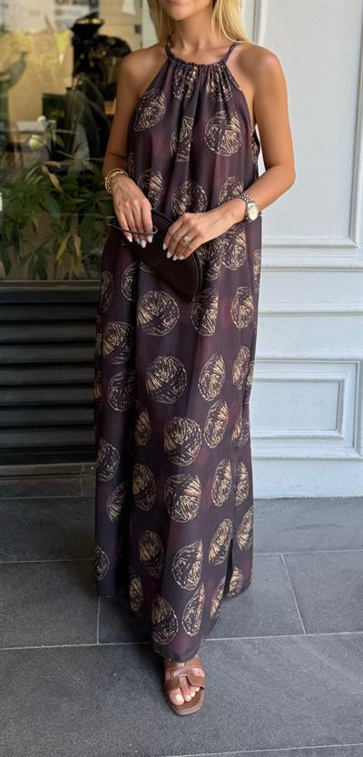 HALTER YAKA ASTARLI KETEN ELBİSE