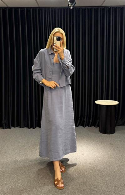 İP ASKILI GÖMLEK ELBİSE TAKIM İNDİGO