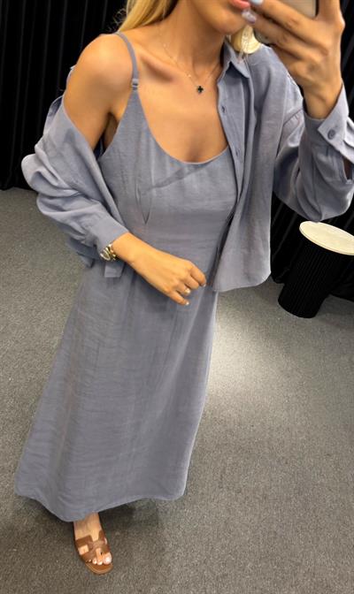 İP ASKILI GÖMLEK ELBİSE TAKIM İNDİGO