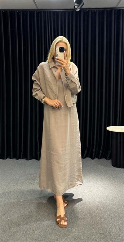 İP ASKILI GÖMLEK ELBİSE TAKIM VİZON