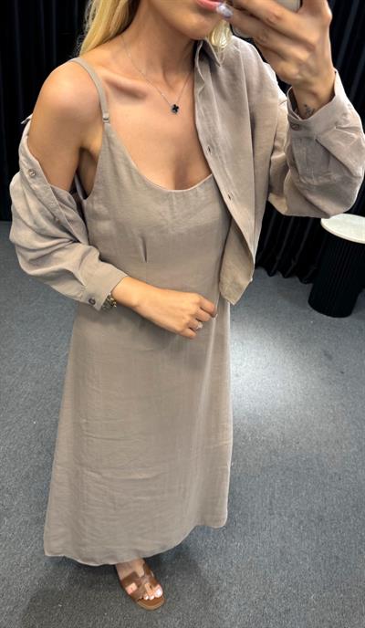 İP ASKILI GÖMLEK ELBİSE TAKIM VİZON