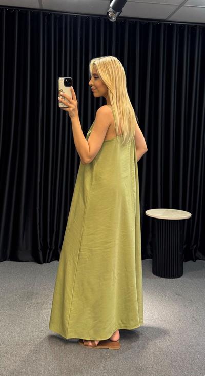 İP ASKILI TENSEL ELBİSE YAĞ YEŞİLİ