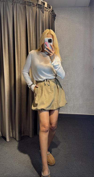 İP DETAYLI BALON ETEK HAKİ